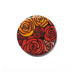 Yellow, Orange, Red Rose Magnet, Pin Back Button or Pocket Mirror - Flower Fridge Magnet, Pinback, or Purse Mirror