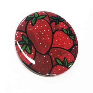 Strawberry Magnet, Pin Back Button, or Pocket Mirror - Fruit Fridge Magnet, Food Pin, or Fun Purse Mirror