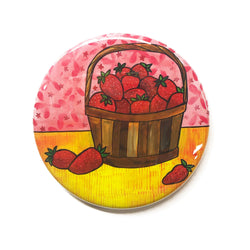 Strawberry Pin, Fruit Magnet or Pocket Mirror - Strawberries Magnet for Fridge, Board, or Locker, Fruit Pinback Button or Purse Mirror