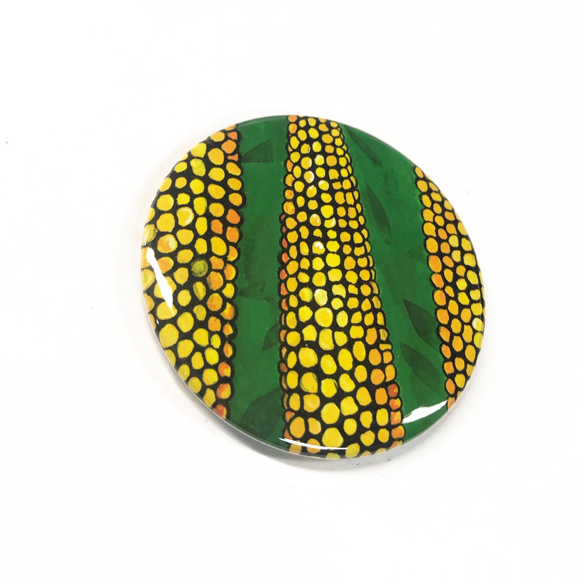 Corn Magnet, Pin Back Button, or Pocket Mirror - Corn on the Cob Fridge Magnet, Vegetable Magnet, Food Pin, or Fun Purse Mirror