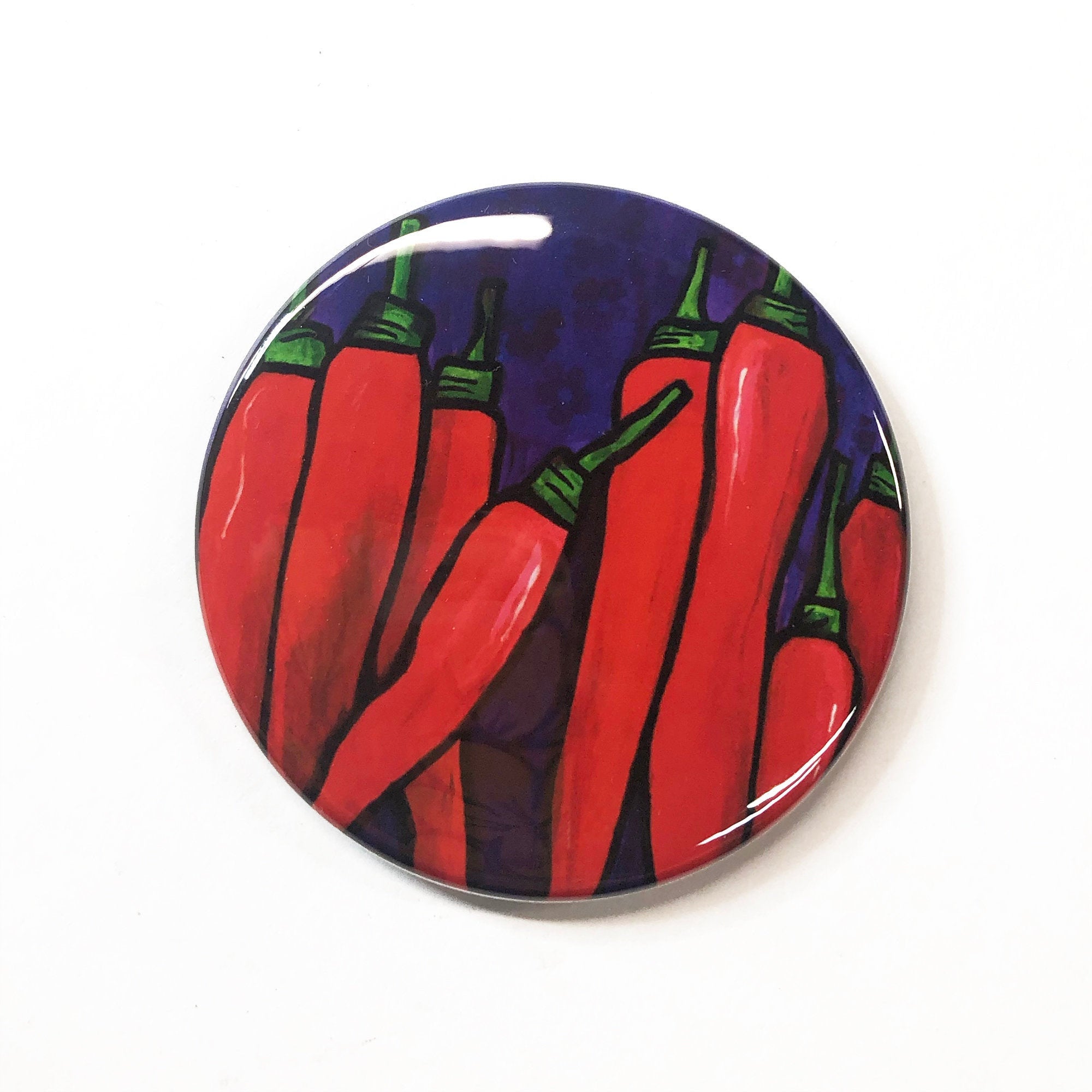 Red Chili Pepper Magnet, Pin, or Pocket Mirror -  Vegetable Refrigerator Magnet, Veggie Pinback Button, Food Magnet, Purse Mirror