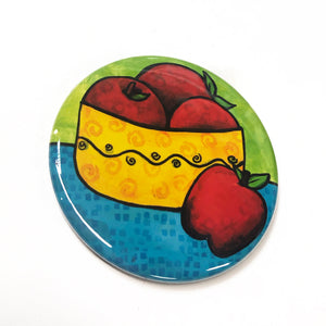 Apple Magnet, Fruit Pin Back Button, or Pocket Mirror -  Healthy Food Refrigerator or Fridge Magnet, Pinback Button, or Hand Mirror