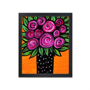 Magenta Flower Print - Bright Color Wall Art - 8x10 Rose Print with Bright Orange Background by Claudine Intner