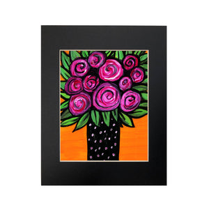 Magenta Flower Print - Bright Color Wall Art - 8x10 Rose Print with Bright Orange Background by Claudine Intner
