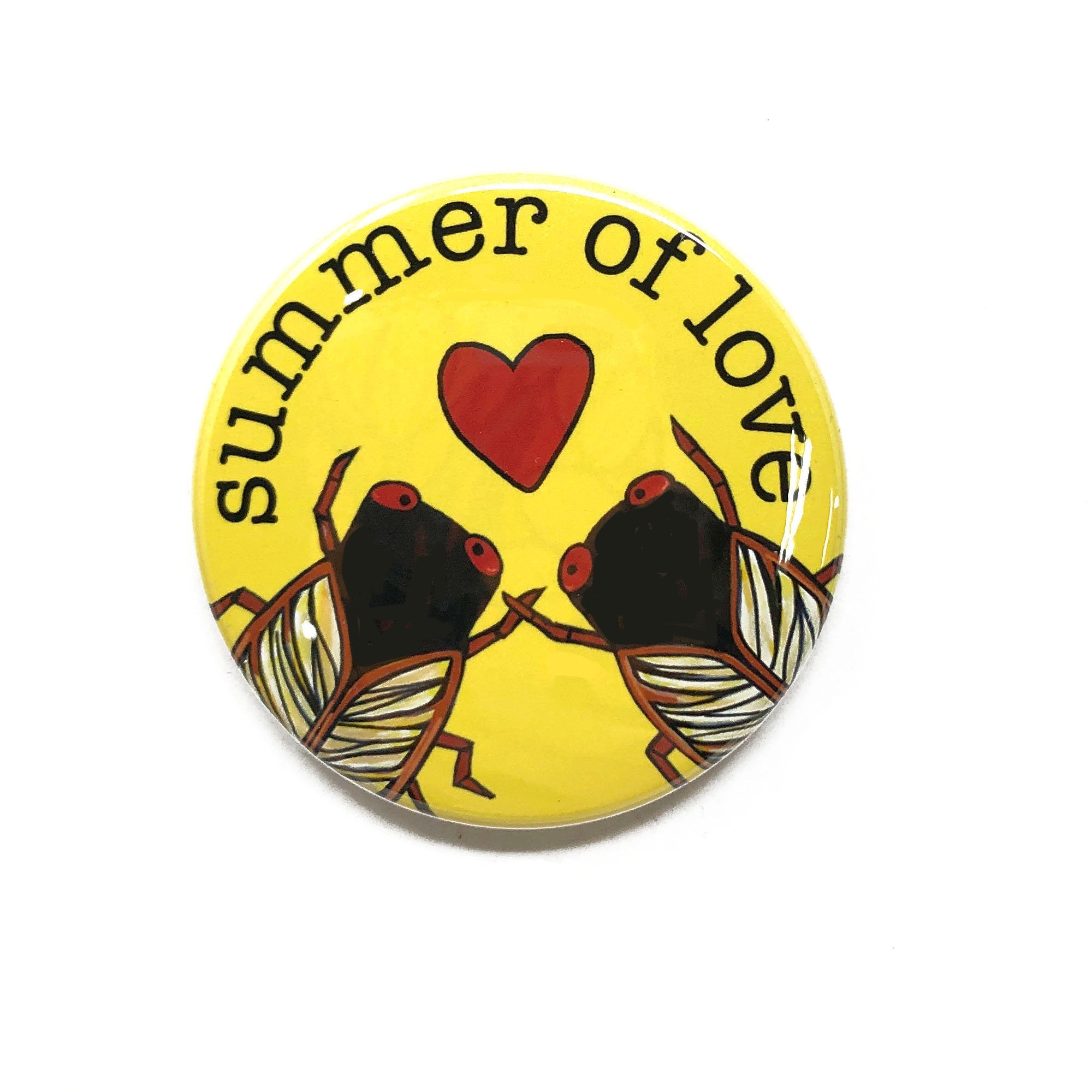 Cicada Summer of Love Pin, Magnet, or Pocket Mirror - Funny Brood X Pinback Button or Fridge Magnet - Insect