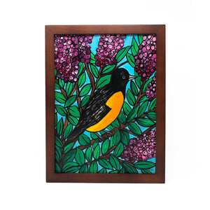 Original Oriole Painting - Bird in Crape Myrtle Tree Art - Brightly Colored Wall Art Decor - Framed Animal Art by Claudine Intner