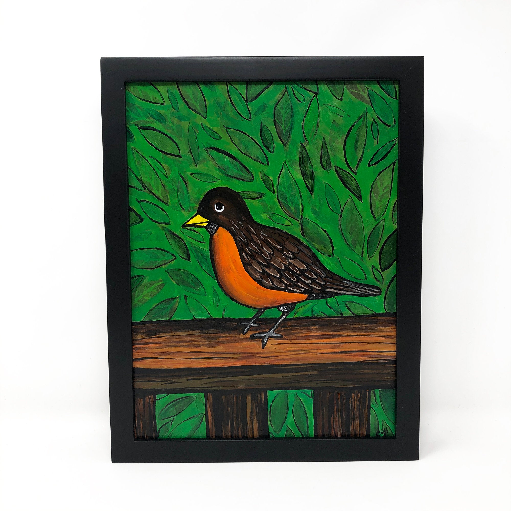 Original Robin Painting - Bird Wall Art Decor - Framed Animal Art by Claudine Intner