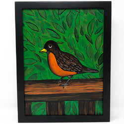 Original Robin Painting - Bird Wall Art Decor - Framed Animal Art by Claudine Intner
