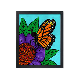 Monarch Butterfly Art Print - Butterfly on Purple and Red Flower - Colorful 8 x 10 inch Insect Print with Optional Black Mat - Animal Art