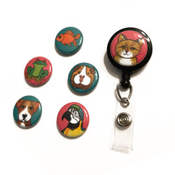 Animal Lover ID Badge Reel or Lanyard - Interchangeable ID Badge Holder, Magnetic, Pets, Veterinarian Gift, Vet tech, cat, dog, guinea pig