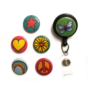 Interchangeable Badge Reel or ID Lanyard for Nurse, Teacher, Co-Worker Gift - Magnetic ID Badge Holder with 6 Different Magnet Designs