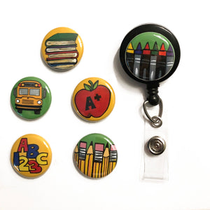 Teacher ID Badge Reel or Lanyard - Interchangeable ID badge holder with 6 magnets - School Teacher Gift, Back to School - Retractable Badge