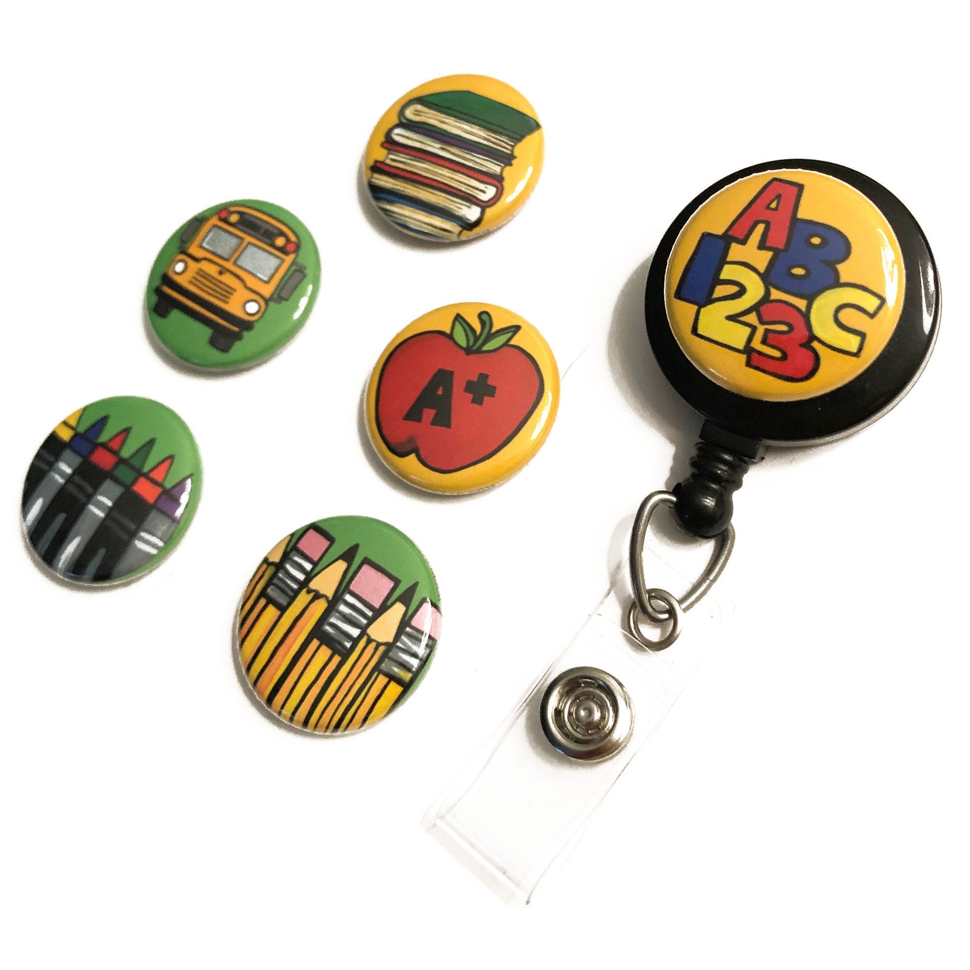 Teacher ID Badge Reel or Lanyard - Interchangeable ID badge holder with 6 magnets - School Teacher Gift, Back to School - Retractable Badge