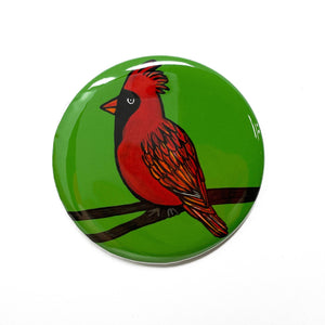 Cardinal Magnet, Pin, or Pocket Mirror - Backyard Bird Fridge Magnet or Pinback Button - Red Bird - Bird Lover Gift
