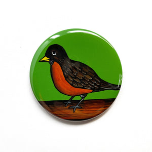 Robin Pin Back Button, Fridge Magnet or Pocket Mirror - Wildlife - Backyard Bird Magnet, Pinback, or Purse Mirror
