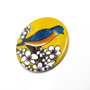 BlueBird Magnet, Pin Back Button, or Pocket Mirror - Blue Bird Fridge Magnet, Pinback Button Badge, Purse Mirror - Cherry Blossoms