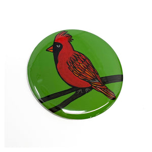 Cardinal Magnet, Pin, or Pocket Mirror - Backyard Bird Fridge Magnet or Pinback Button - Red Bird - Bird Lover Gift