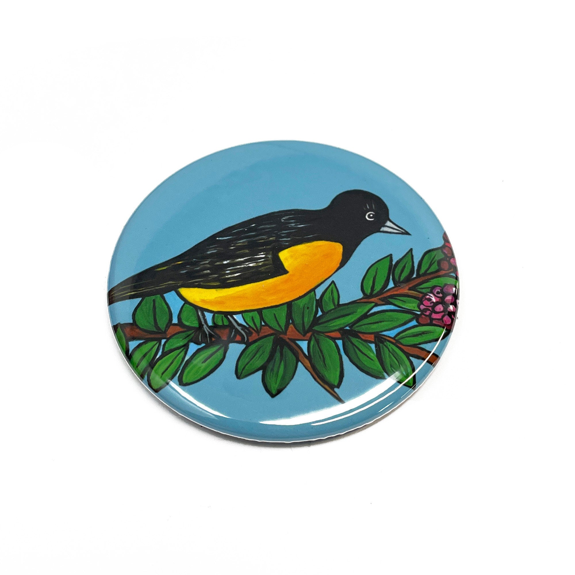 Oriole Magnet, Pin Back Button, or Pocket Mirror - Cute Bird Magnet or Pinback Badge