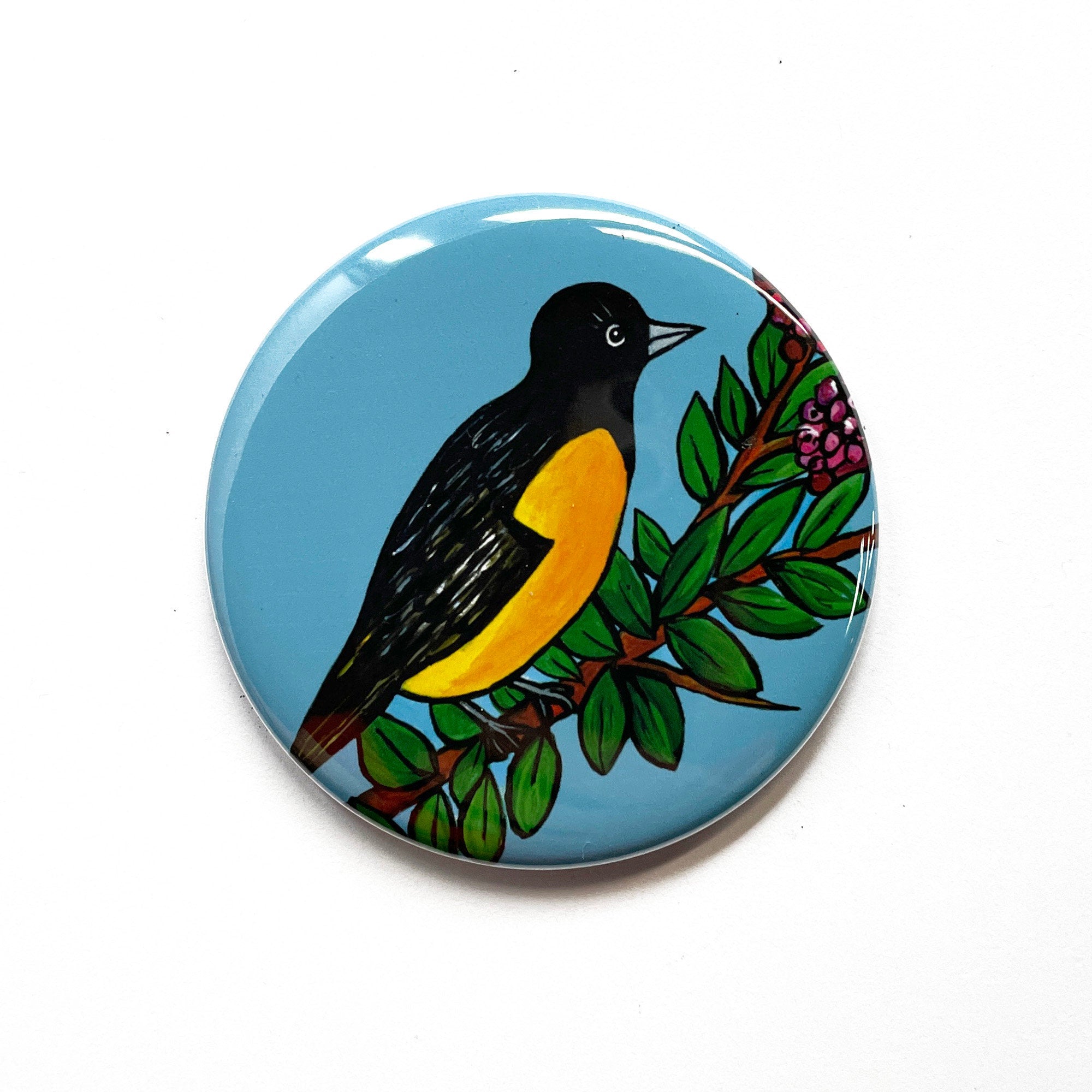 Oriole Magnet, Pin Back Button, or Pocket Mirror - Cute Bird Magnet or Pinback Badge