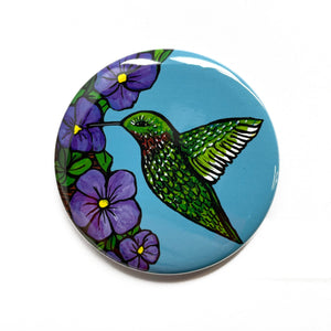 Hummingbird Pin, Humming Bird Magnet or Pocket Mirror - Backyard Wildlife - Bird Fridge Magnet, Pinback Button - Cute Animal