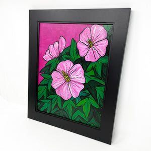 Pink Hibiscus Painting - Bold Bright Colors - Pink Green Original Floral Painting - Tropical 11x14 Framed Acrylic Painting - Claudine Intner