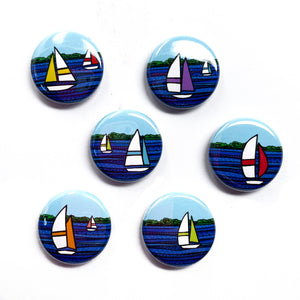 Sail Boat Race Magnet or Pinback Button Set -  1 inch Magnets or Pins - Sailboat, Regatta, Sailing, Nautical Gift, Party Favor