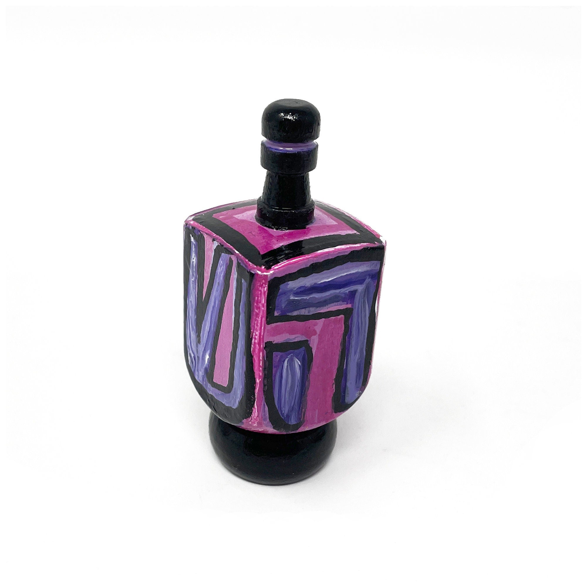 Purple and Pink Dreidel with Display Stand - Hand Painted Gift for Hanukkah by Claudine Intner
