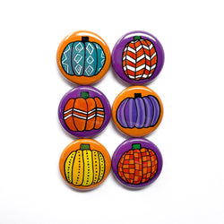 Decorative Pumpkin Magnet or Pin Back Button Set - Halloween Jack O'Lanterns - 1 Inch Magnets or Pinbacks - Party Favor, Gift