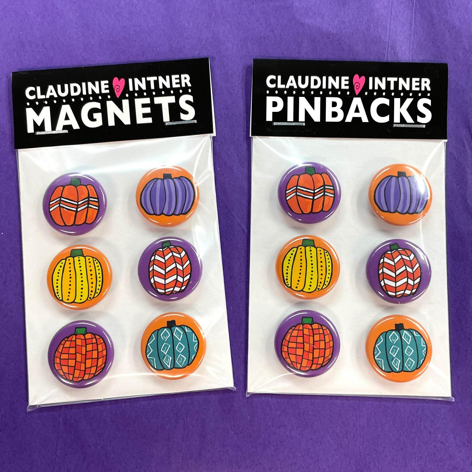 Decorative Pumpkin Magnet or Pin Back Button Set - Halloween Jack O'Lanterns - 1 Inch Magnets or Pinbacks - Party Favor, Gift