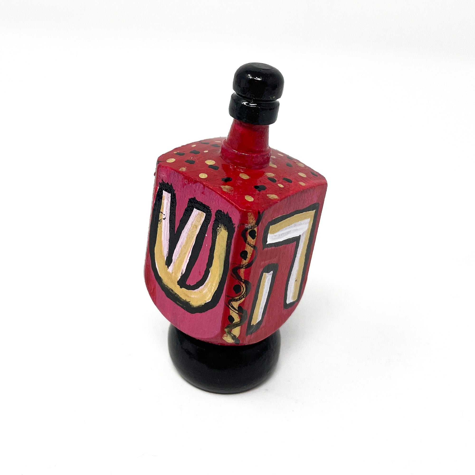 Red Dreidel with Gold Accents - Hand Painted Wooden Dreidel - Hanukkah Gift for Him or Her - Unique Judaica