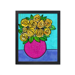 Yellow Rose Art Print - Yellow Floral Giclée - Happy Floral Still Life with Vase - 8x10 inches - optional black mat