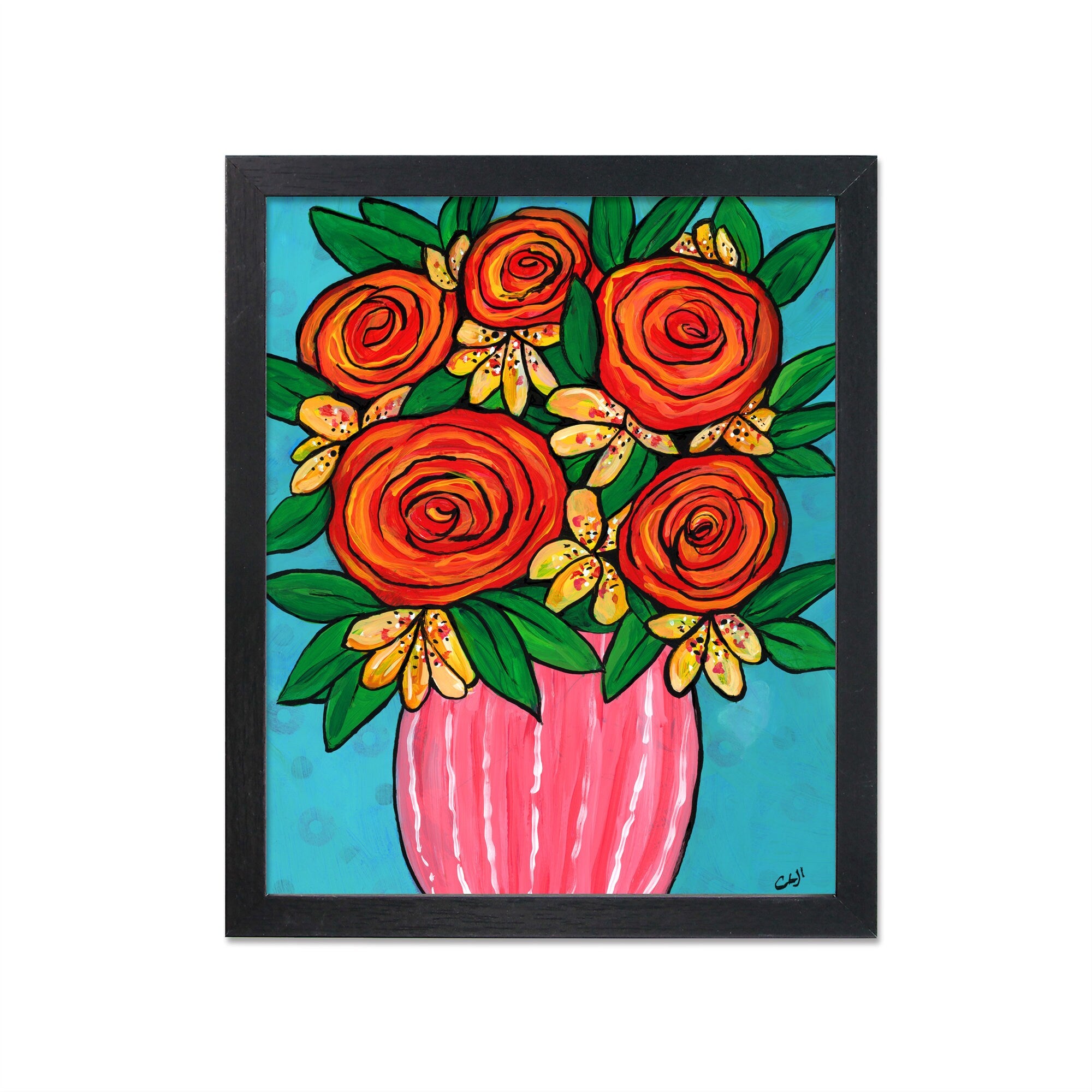 Roses and Lillies Art Print - Colorful Flower Still Life Giclée - Floral Giclee - 8 x 10 inches with Optional Black Mat by Claudine Intner