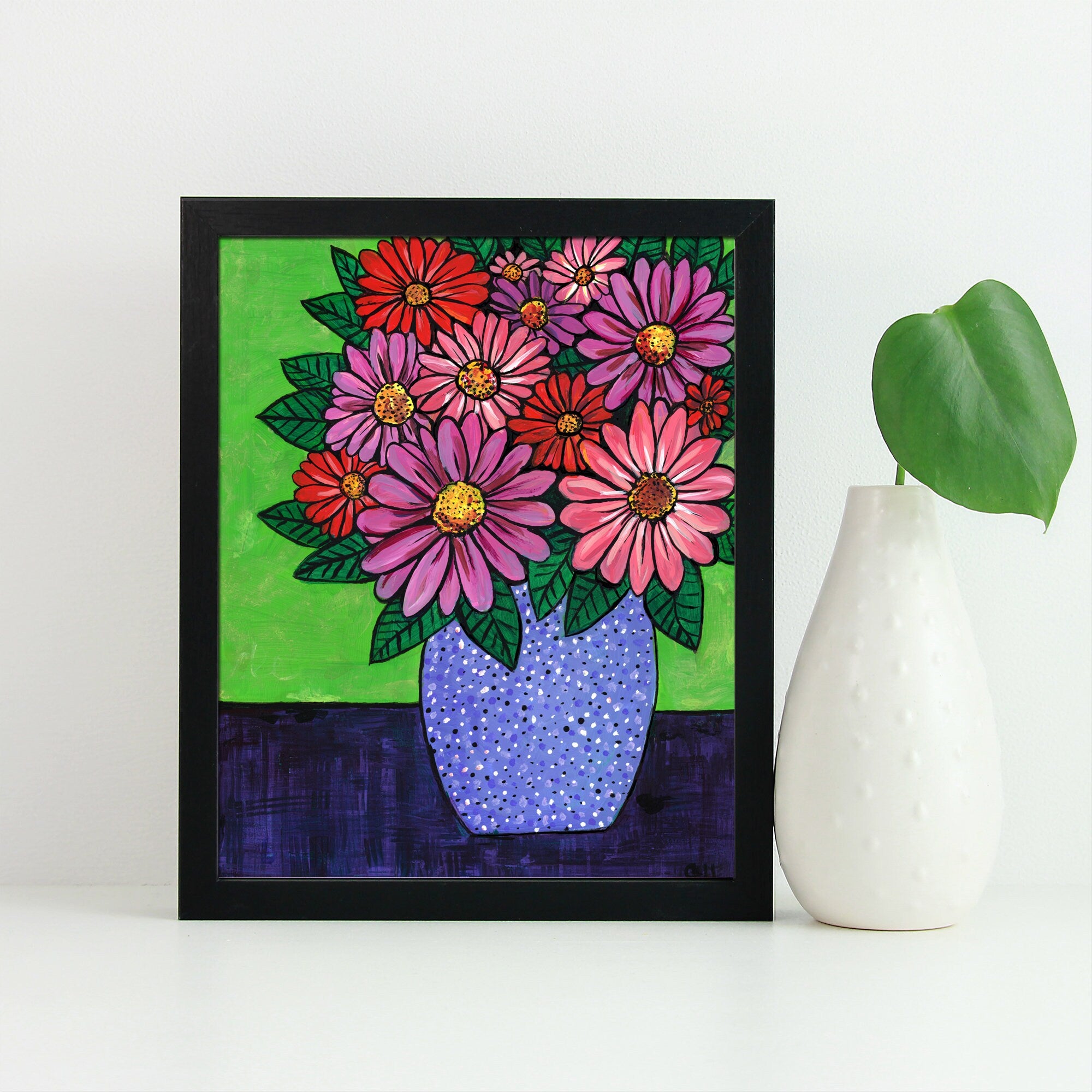 Gerbera Daisy Art Print - Vase of Gerbera Daisies Giclée Print - Colorful Flower Wall Art - 8x10 with optional mat