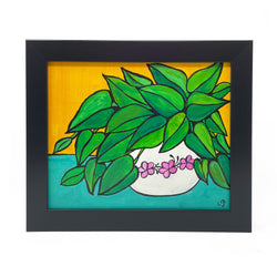 Original Pothos Plant Painting - Colorful Framed Acrylic Painting Art - Still Life with Plant by Claudine Intner