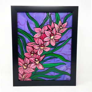Original Pink Orchid Painting - Pink and Purple Art - 11 x 14 Framed Floral Painting - Original Acrylic Painting - Claudine Intner