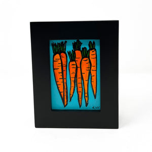 Mini Carrot Painting - Small Vegetable Art in Frame - Original Food Art for Kitchen Wall or Shelf
