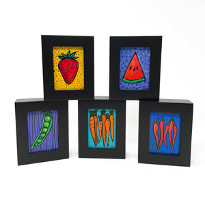 Small Watermelon Painting in Frame - Mini Fruit Art for Wall, Shelf, or Desk - Fun Kitchen Art - Original Food Painting