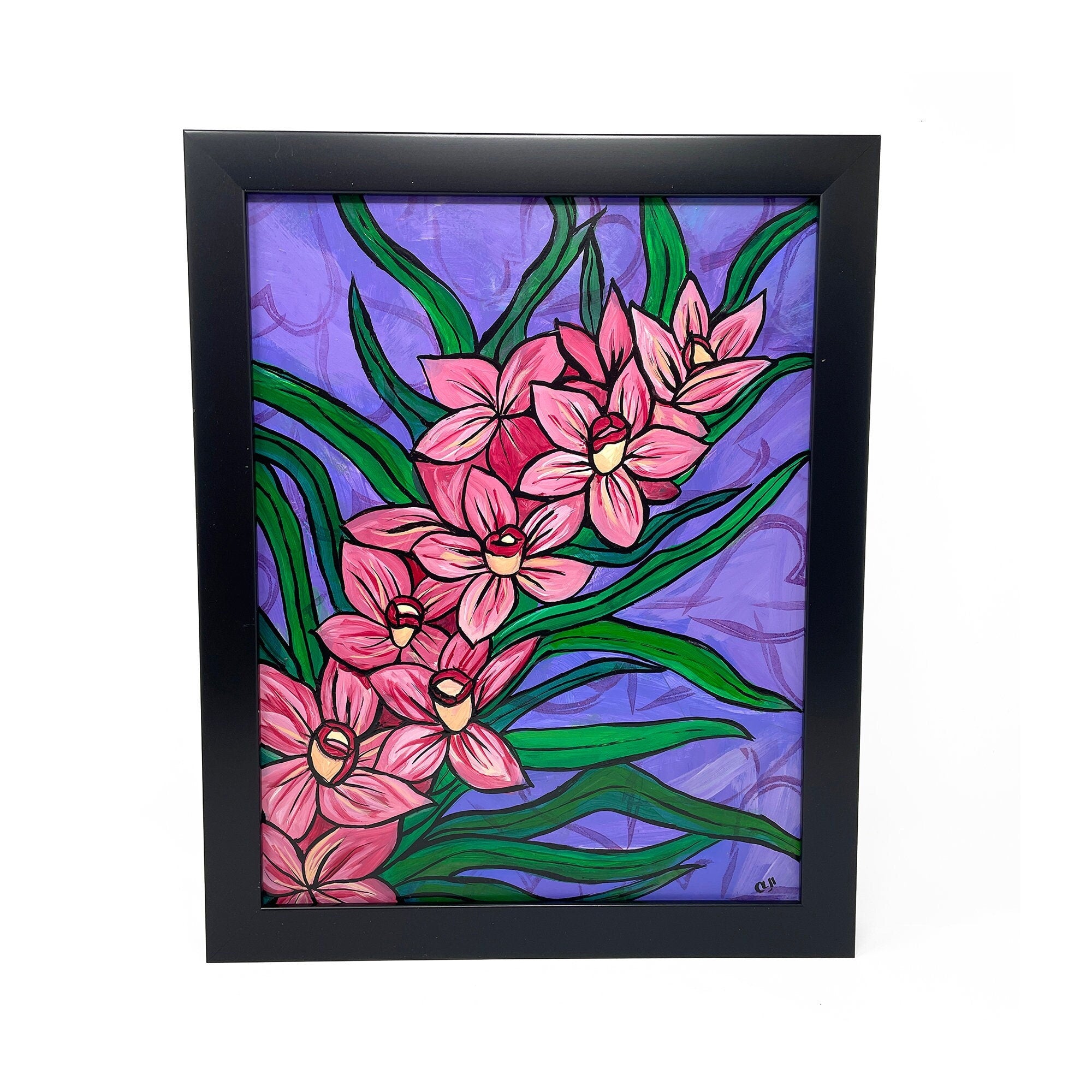 Original Pink Orchid Painting - Pink and Purple Art - 11 x 14 Framed Floral Painting - Original Acrylic Painting - Claudine Intner