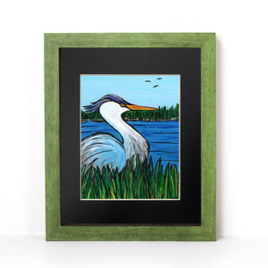Great Blue Heron Print - Wading Bird Art Print - Chesapeake Bay Inspired Wetlands Giclee - 8 x 10 print