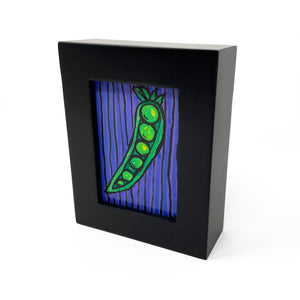 Small Peas in a Pod Painting - Mini Pea Pod Art in Frame - Miniature Vegetable Veggie Food Wall or Shelf or Desk Art