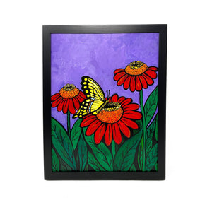 Original Swallowtail Painting - Colorful Swallowtail Butterfly with Zinnia Flowers - Framed Acrylic Painting - Pollinator Art - 11x14