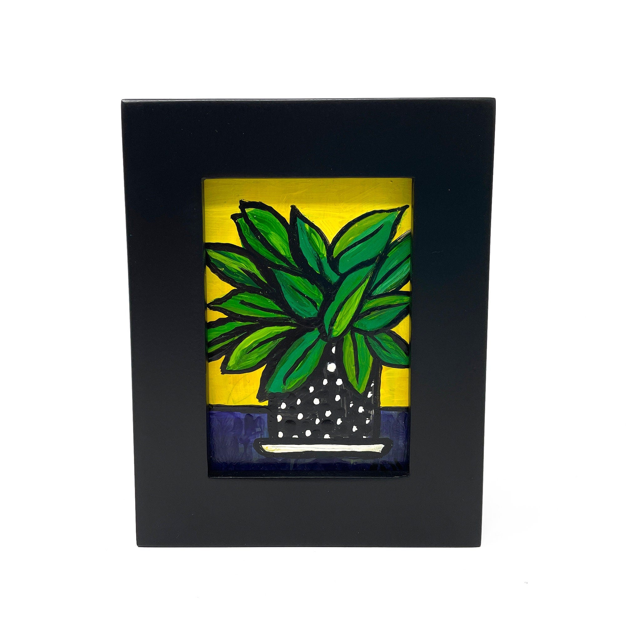 Framed Miniature Plant Painting - Small Plant Still Life Art for Desk, Shelf, or Wall - ACEO