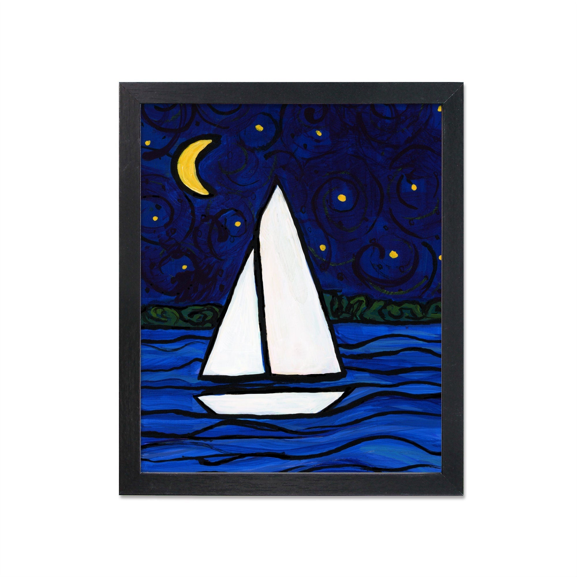 Sailboat Art Print - Night Sail - Nautical Decor - Wall Art for Sailing Theme, Beach House, Lake House, or Vacation Home - 8 x 10 Inches