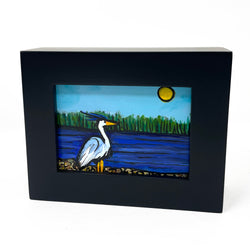Great Blue Heron Mini Painting - Marshland - Wetlands - Chesapeake Bay Art - Small Painting for Wall, Desk, Shelf by Claudine Intner