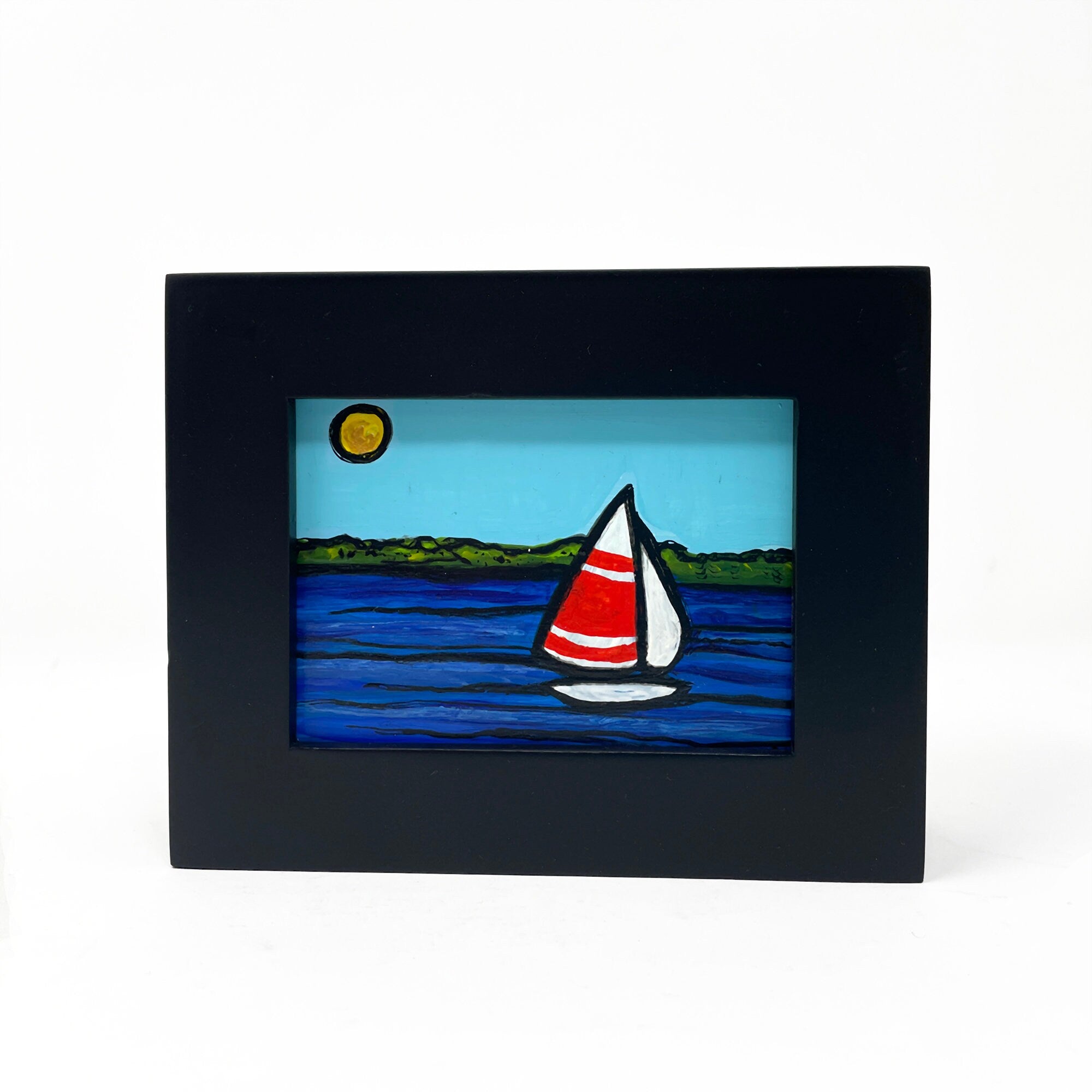 Mini Nautical Wall or Desk Art - Small Framed Sailboat Painting - Chesapeake Bay Inspired - Lake House, Beach House, Vacation Home Decor
