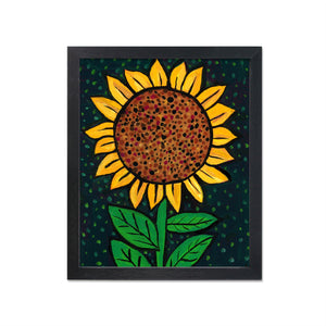 Sunflower Art Print - Yellow and Green Sun Flower Floral Art Print - 8x10 inches with optional black mat
