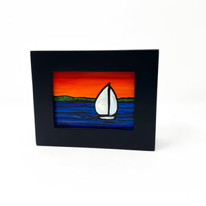 Chesapeake Bay Sunrise with Sailboat - Mini Painting - Original Framed Acrylic Art - Nautical Decor - Art for Desk, Shelf, or Wall