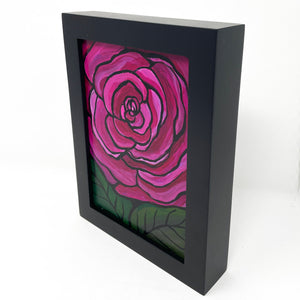 Blooming Ranunculus Painting - Framed Flower Art - 5 x 7 inches - Magenta Pink and Green