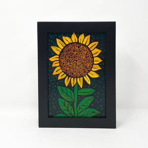 Framed Sunflower Painting - Sun Flower Art - Whimsical Flower Painting in Frame - 5 x 7 inches