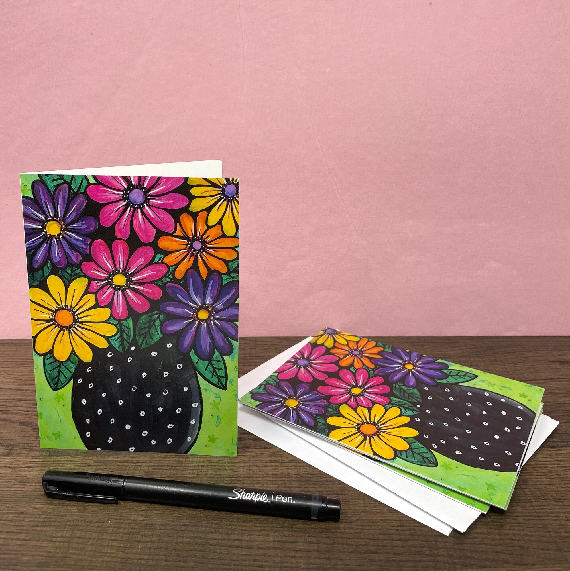 Gerbera Daisy Card Set with Envelopes - Set of Blank Flower Notecards  for Any Occasion, Thank You, Thinking of You, Teacher Gift